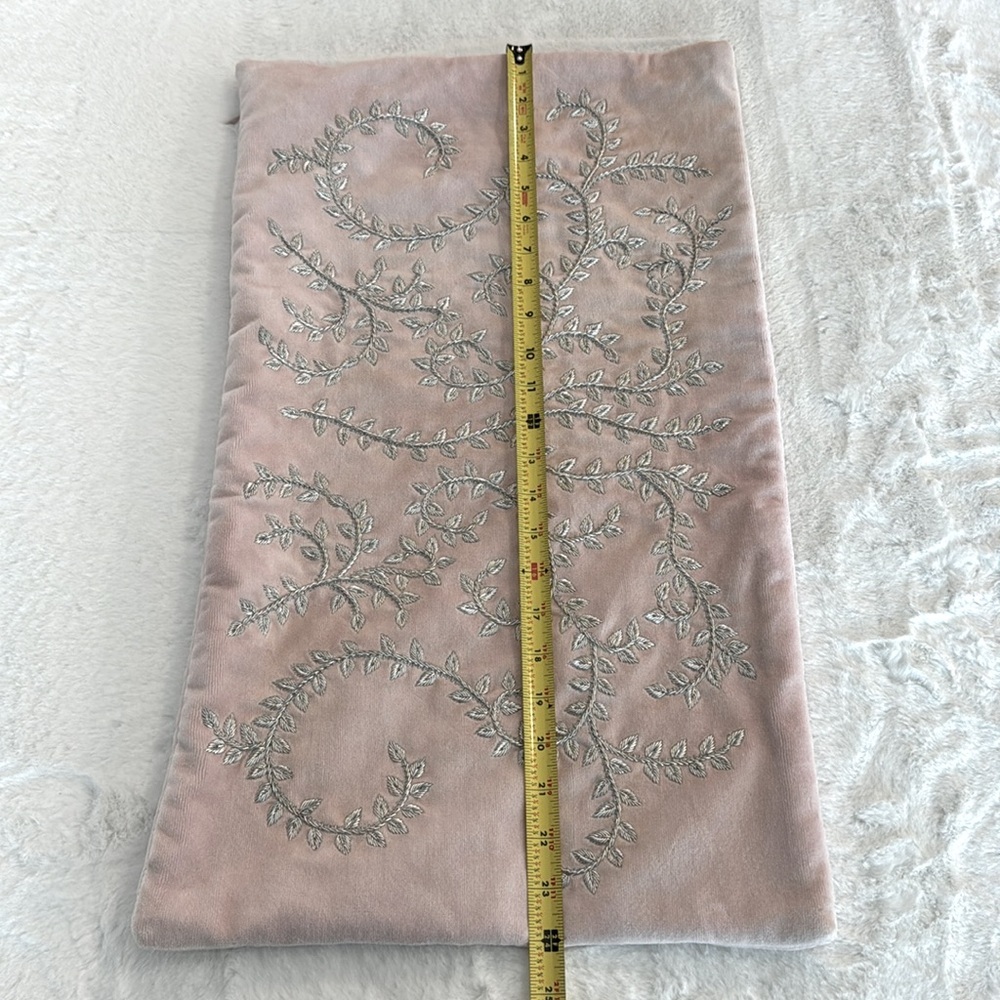 Bliss Studio Blush Pink with Silver Floral Embroidery Pillow Cover- 24”x14” - Picture 11 of 13